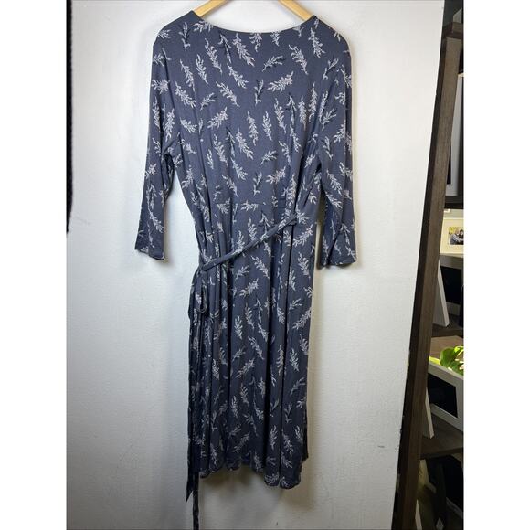 Loft Wrap Dress Women's 16 plus Tie Career gray print rayon blend knee length - Picture 6 of 10